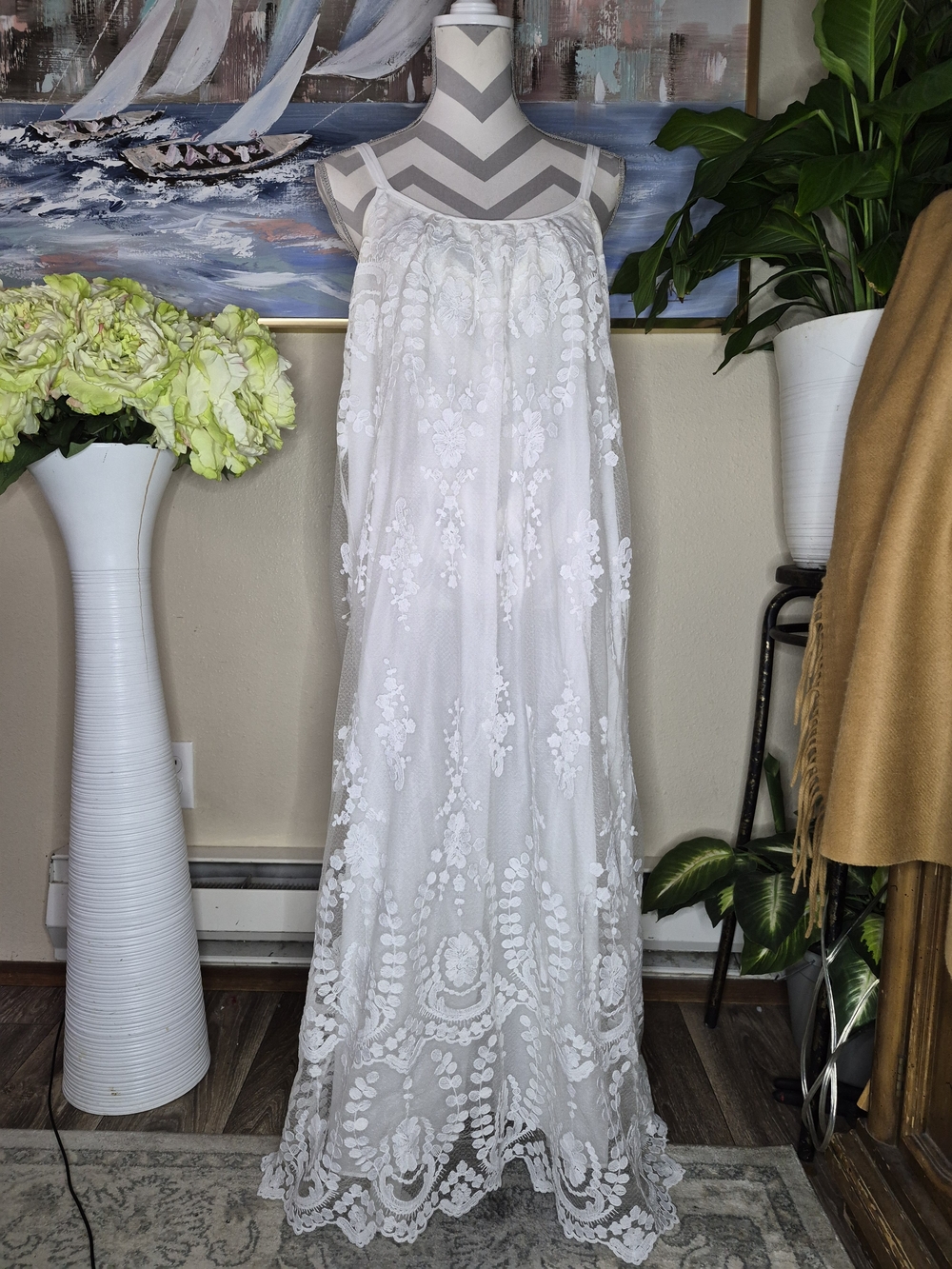 Rya Collection Women's White Lace Cami Maxi Dress